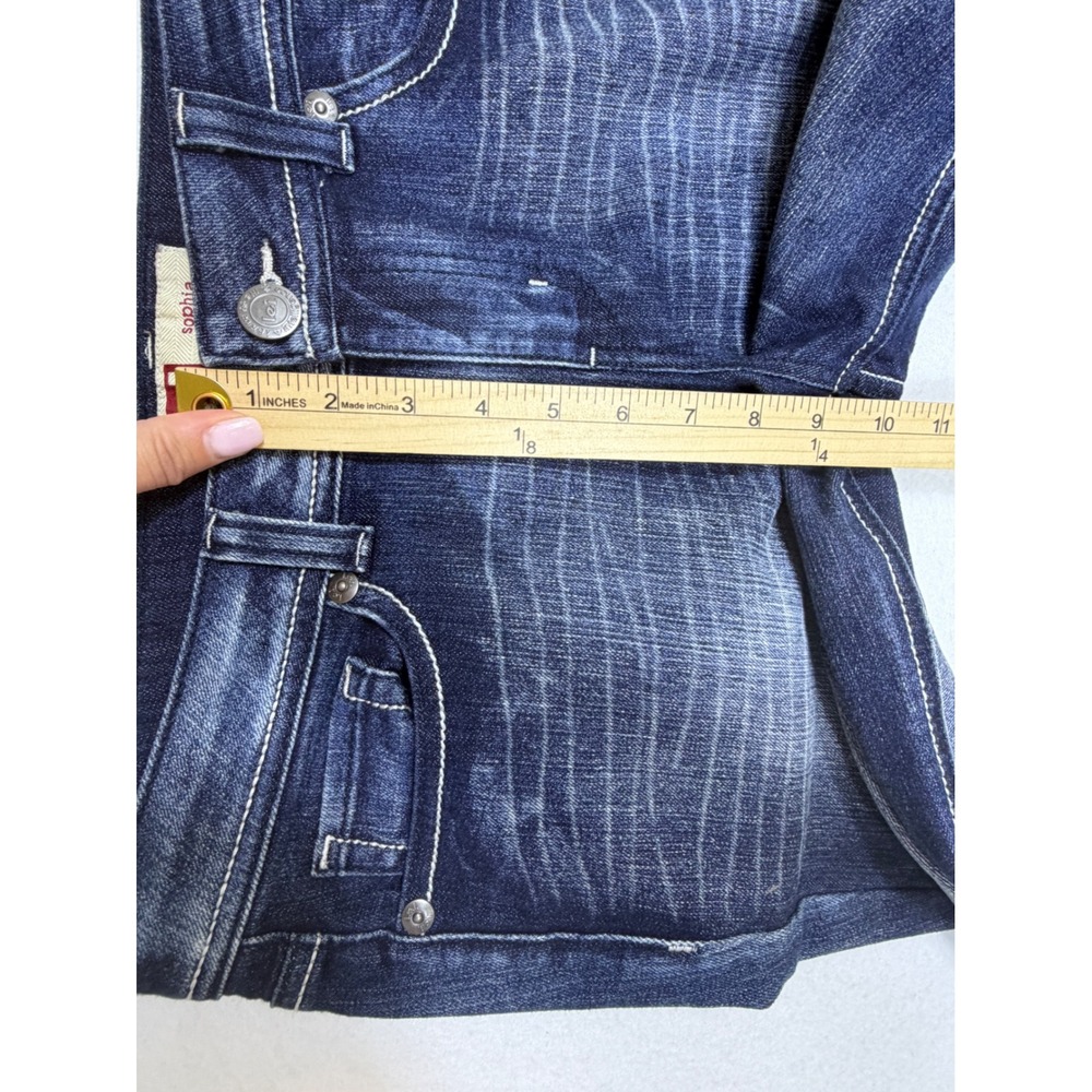LEI Sophia Hipster Flare Jeans Y2K Dark Wash Whiskering Stretch Women Size 11 - Picture 5 of 9